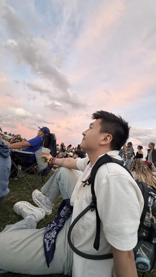 Kelvin in the crowd at sunset at Coachella